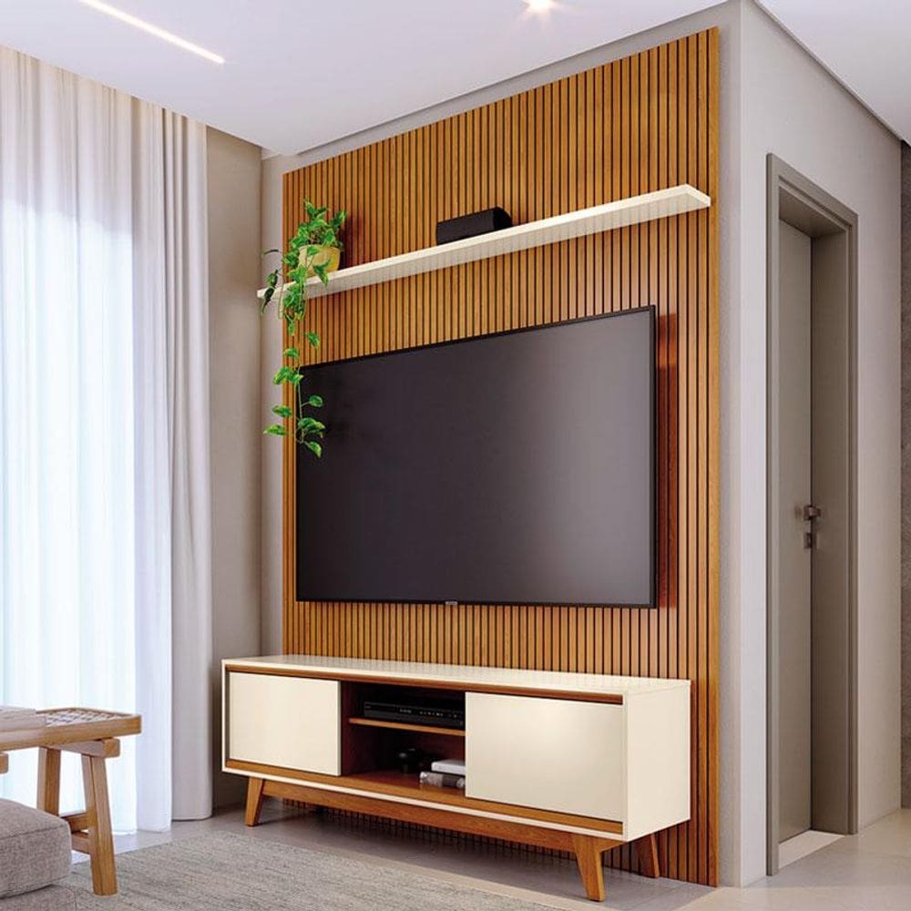 Painel Piso Teto New Interlagos com Rack Bancada Atlas New Milo Ambiente Cinamomo Off White- Madetec