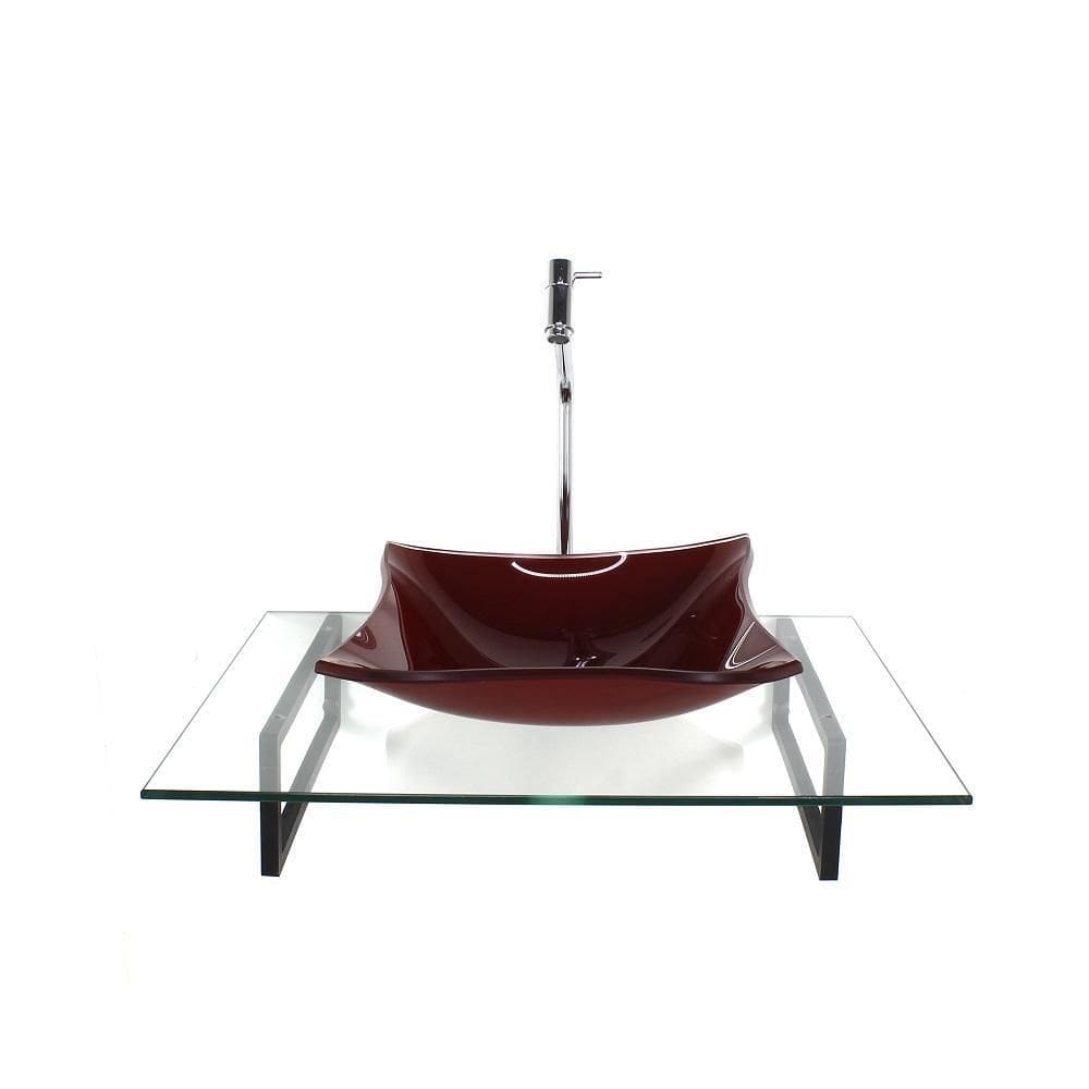 Kit Cuba Vidro Quadrada Vermelho Cereja Tampo 60Cm Incolor E