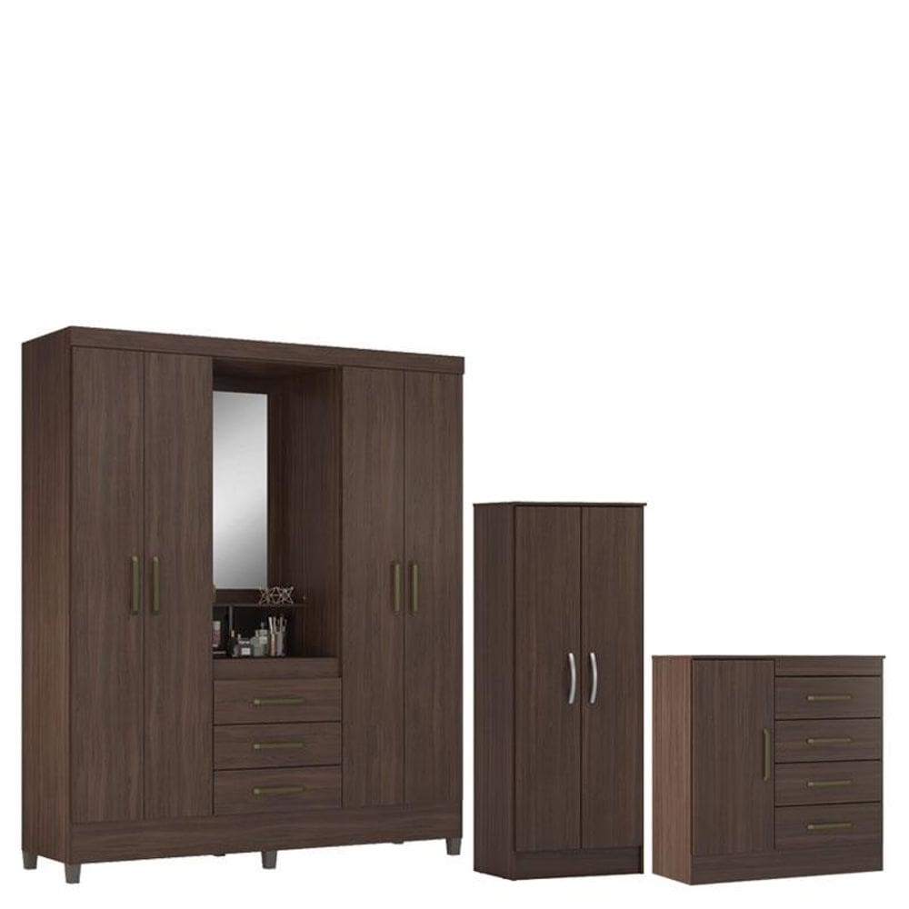 Guarda Roupa Casal Capelinha Pérsia com Multiuso Viena com Cômoda Montevidéu Café Touch - Demóbile