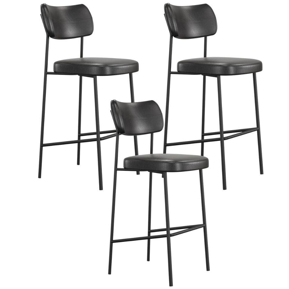 Kit 03 Banquetas Alta Bar Cozinha Sala De Jantar Preto Melina L02 Couríssimo Preto - Lyam Decor