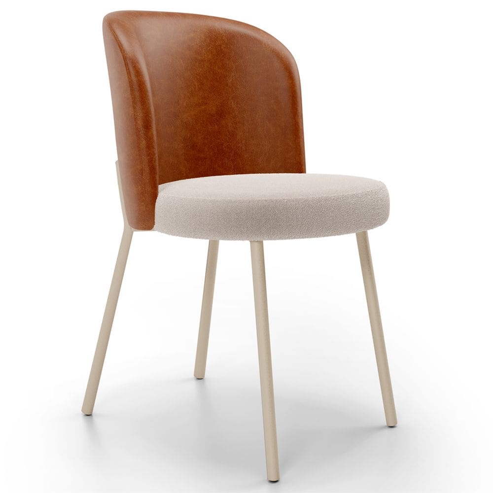 Cadeira Para Sala de Jantar Cozinha Estofada Gavi Arena L02 Couríssimo Camel Bouclê Creme - Lyam Decor