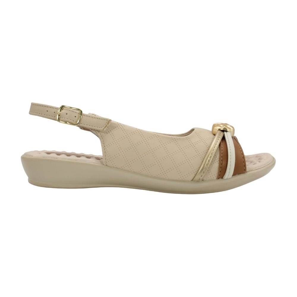 Sandália Feminina Piccadilly Brule Mascavo Ouro Off White