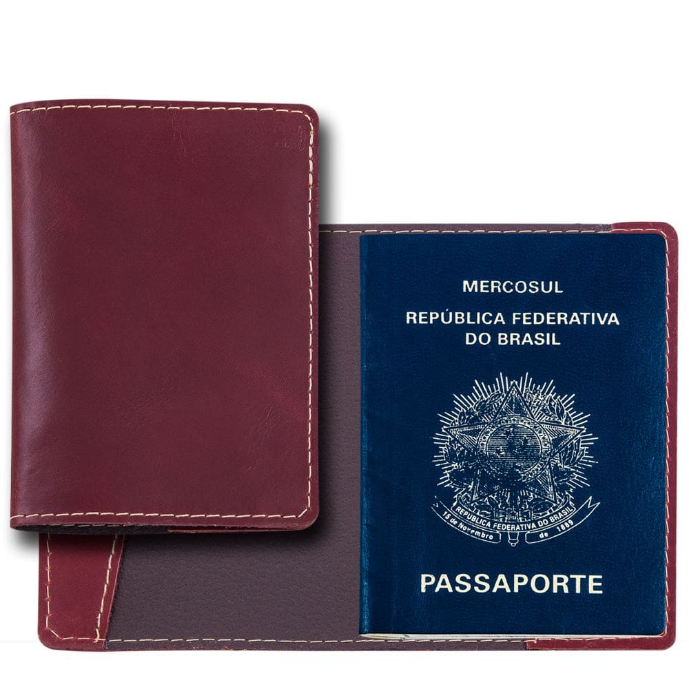 Porta Passaporte em Couro Vinho