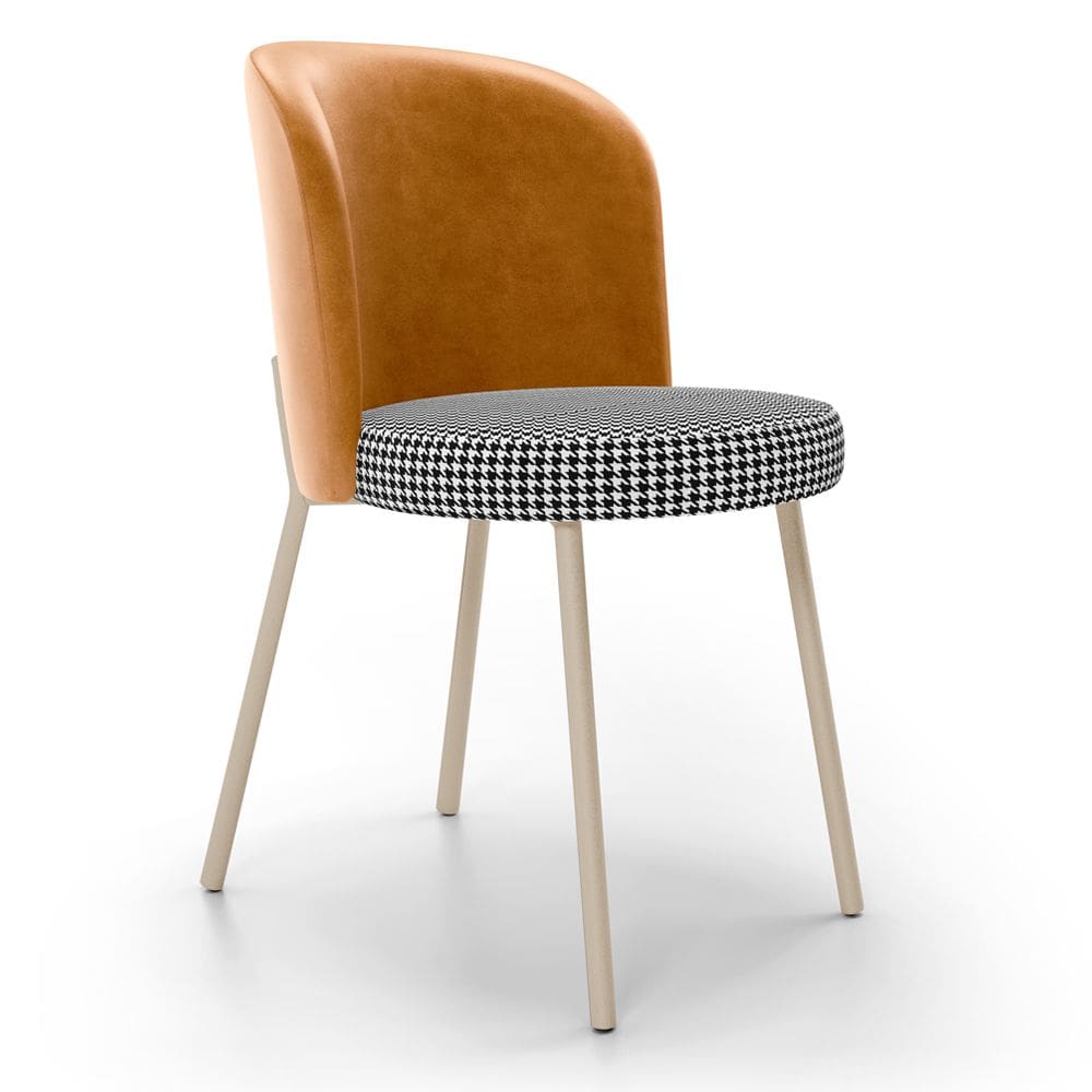 Cadeira Para Sala de Jantar Cozinha Estofada Gavi Arena L02 Couríssimo Whisky Pied Poule - Lyam Decor