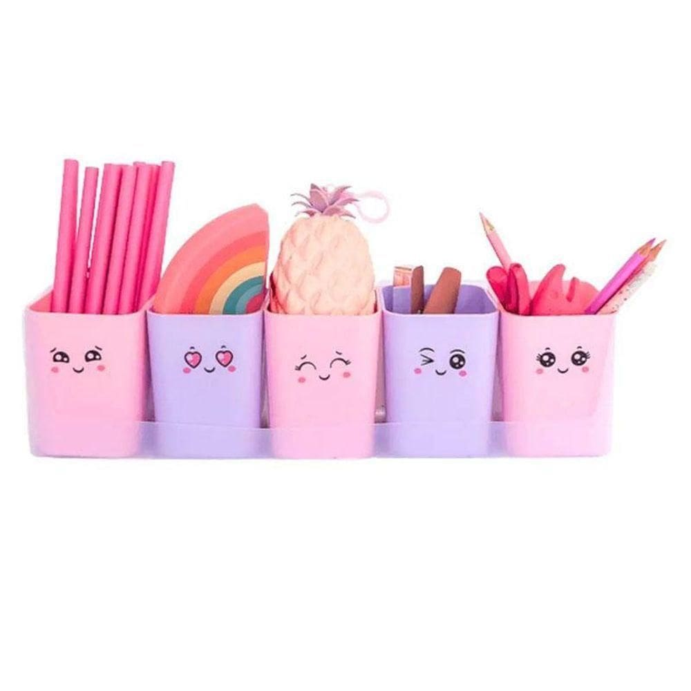Kit Com 5 Porta Objetos Doçura Rosa E Roxo - Dello