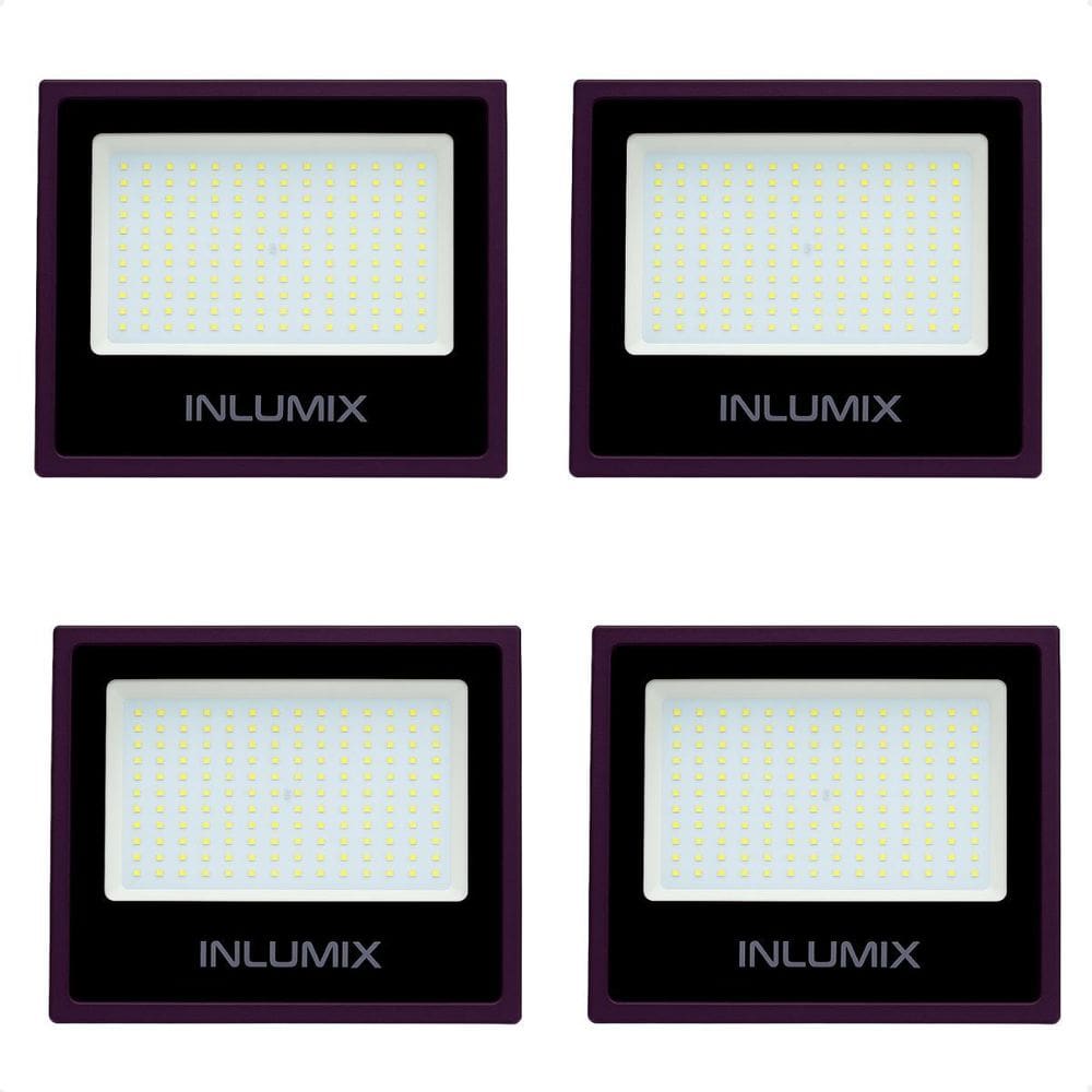 Kit 4 Refletor Holofote De Led 100W Branco Frio 6500K Preto