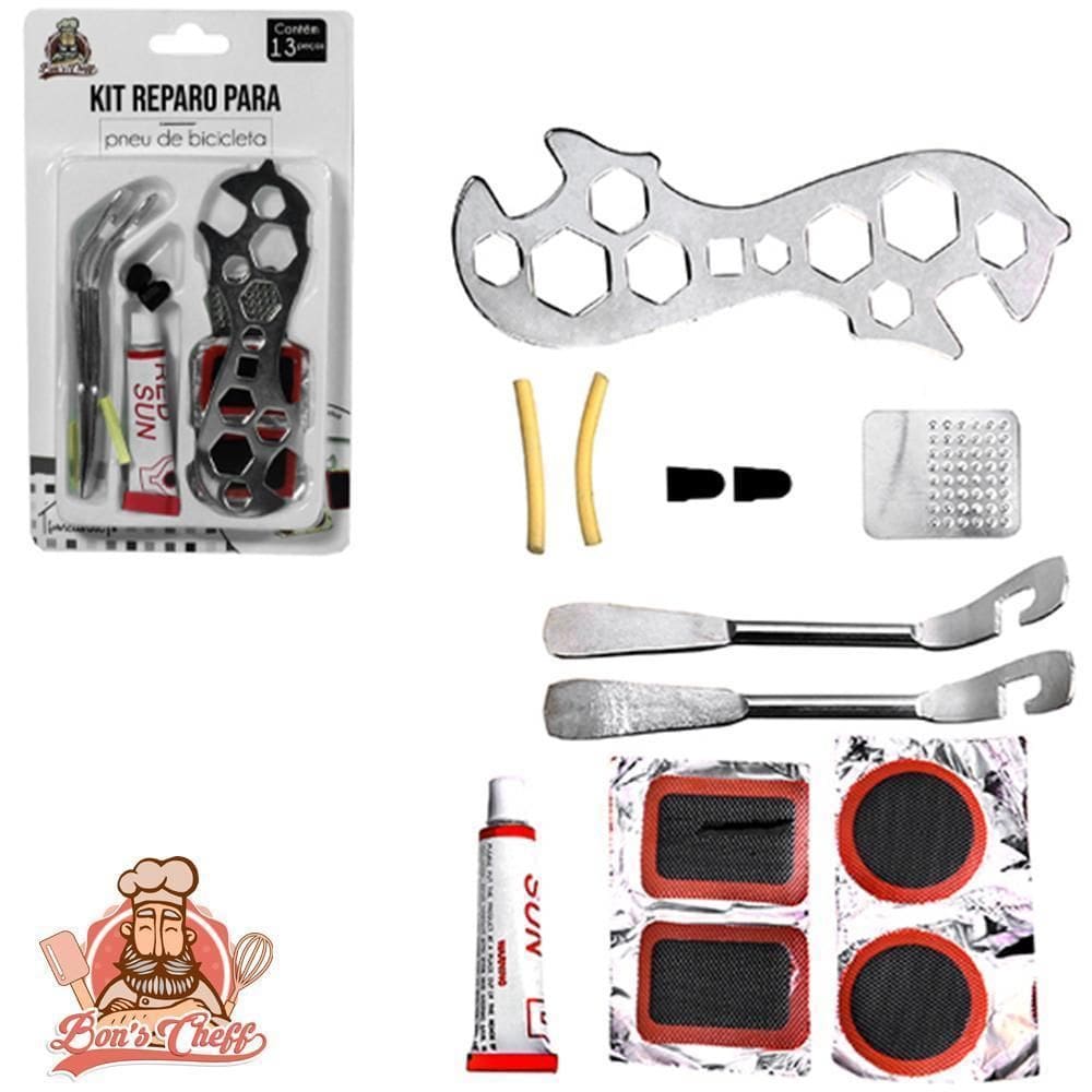 Reparo Pneu Bicicleta Chave Boca + Cola Acessorios 13 Pecas