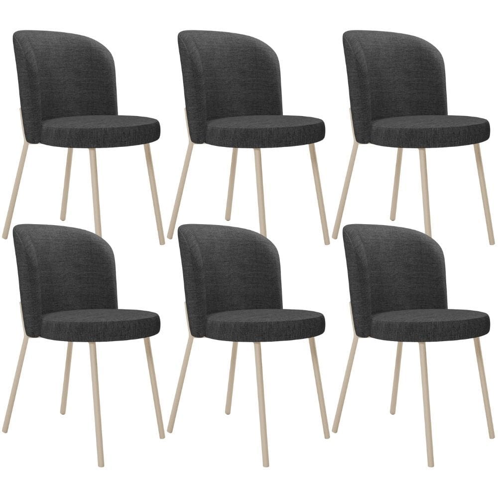 Kit 6 Cadeiras Sala de Jantar Estofada Gavi Arena L02 Linho Cinza Escuro - Lyam Decor