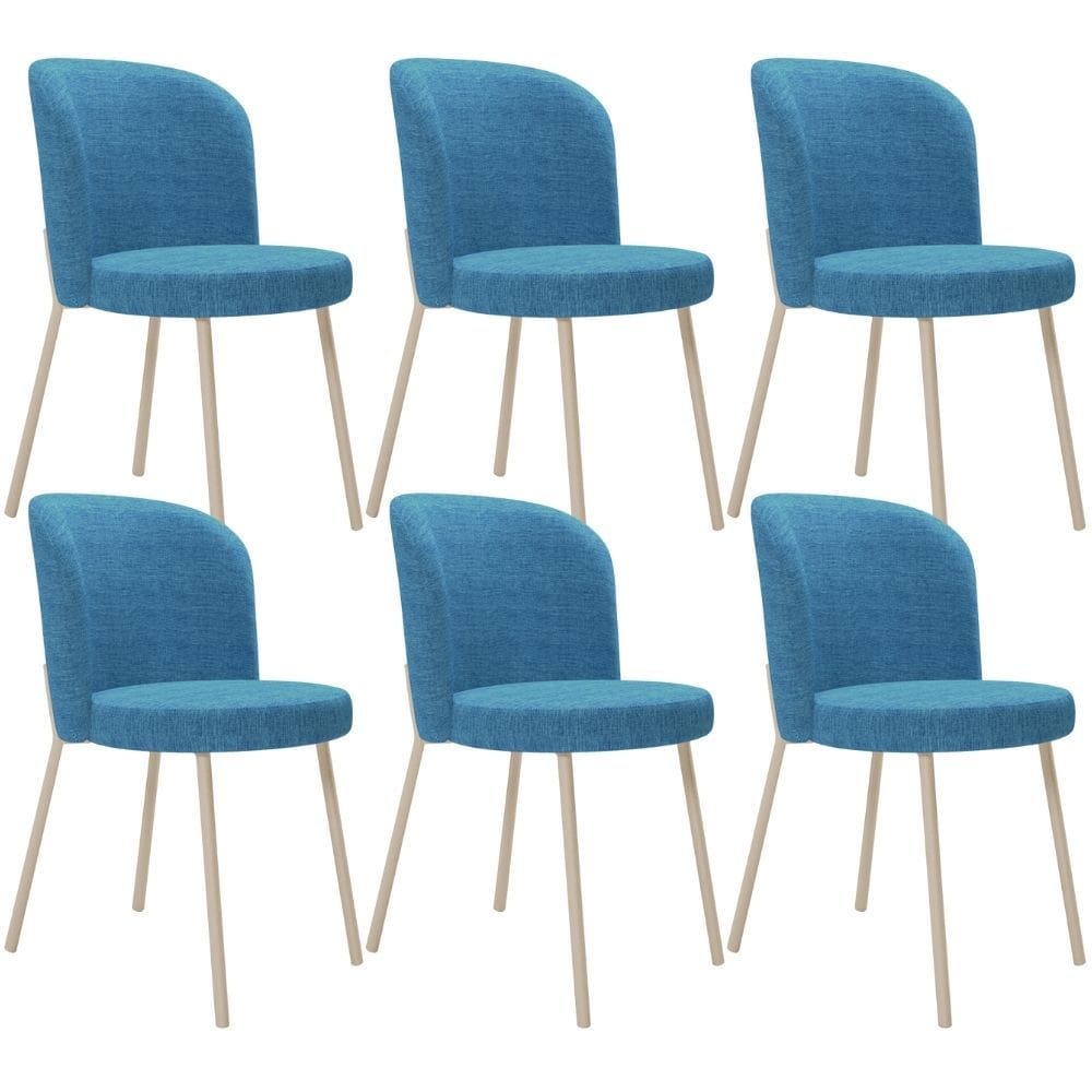 Kit 6 Cadeiras Para Sala de Jantar Cozinha Estofada Gavi Arena L02 Linho Azul - Lyam Decor