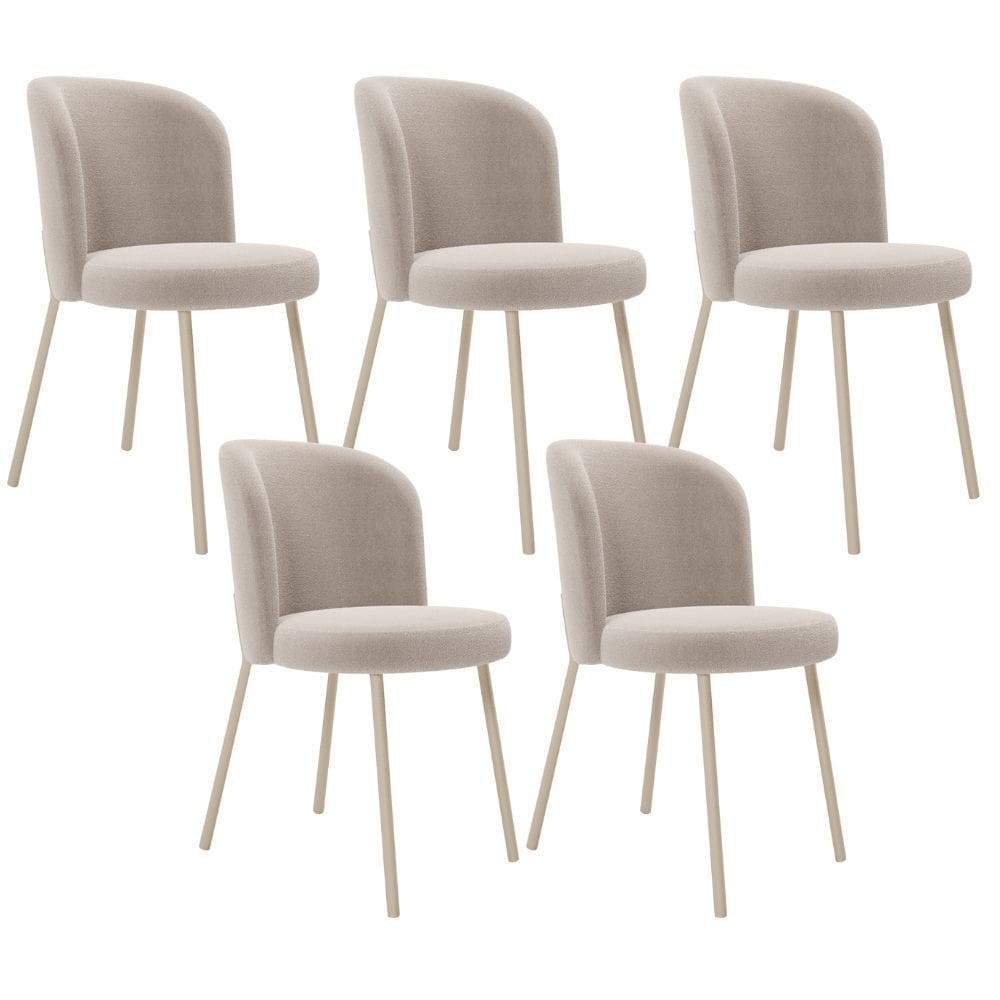 Kit 5 Cadeiras Sala de Jantar Estofada Gavi Arena L02 Bouclê Creme - Lyam Decor