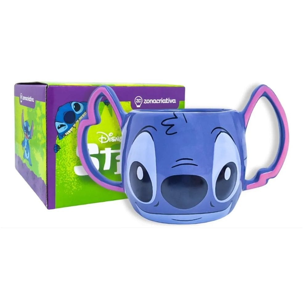 Caneca 450ml 3d Stitch Ohana Alça Dupla