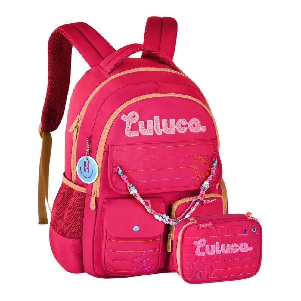 Kit Mochila Costas Luluca Meninas Pandinha Estojo Box - Rosa