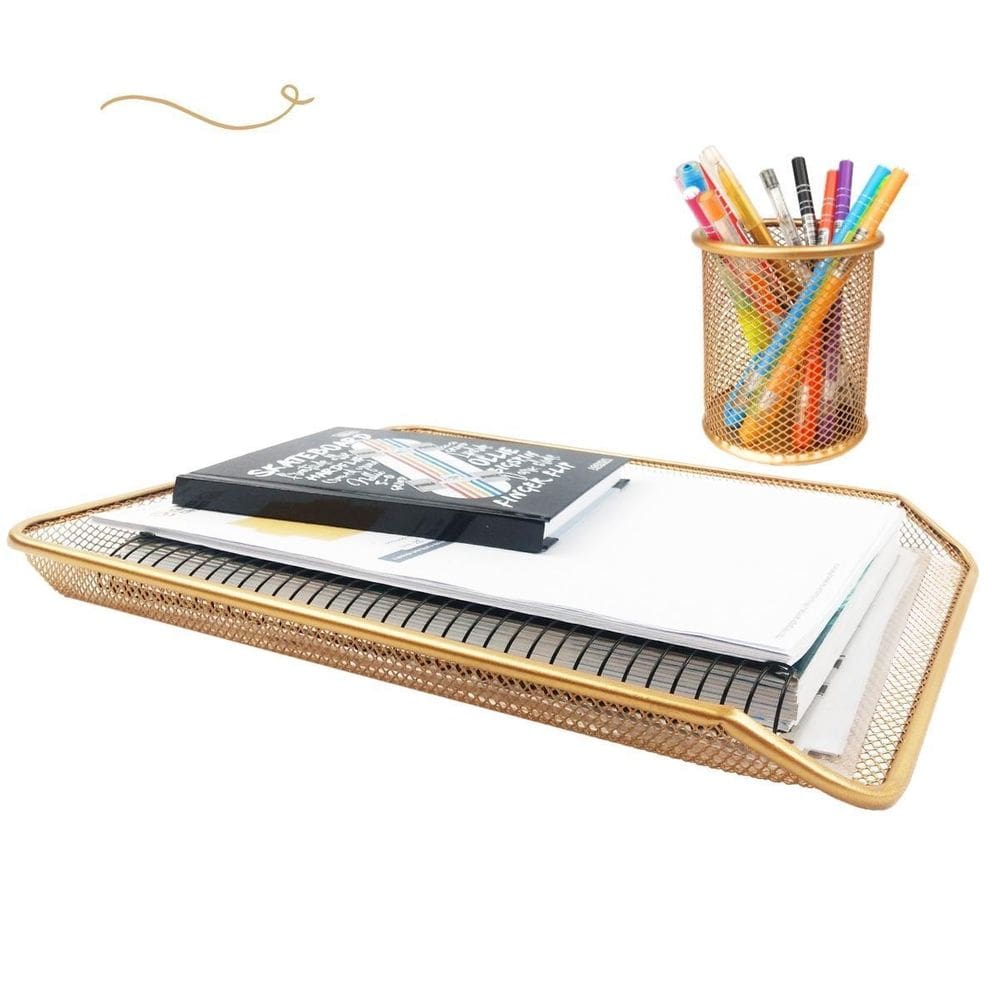 Kit Organizador Papéis Documentos + Porta Caneta Dourado Our