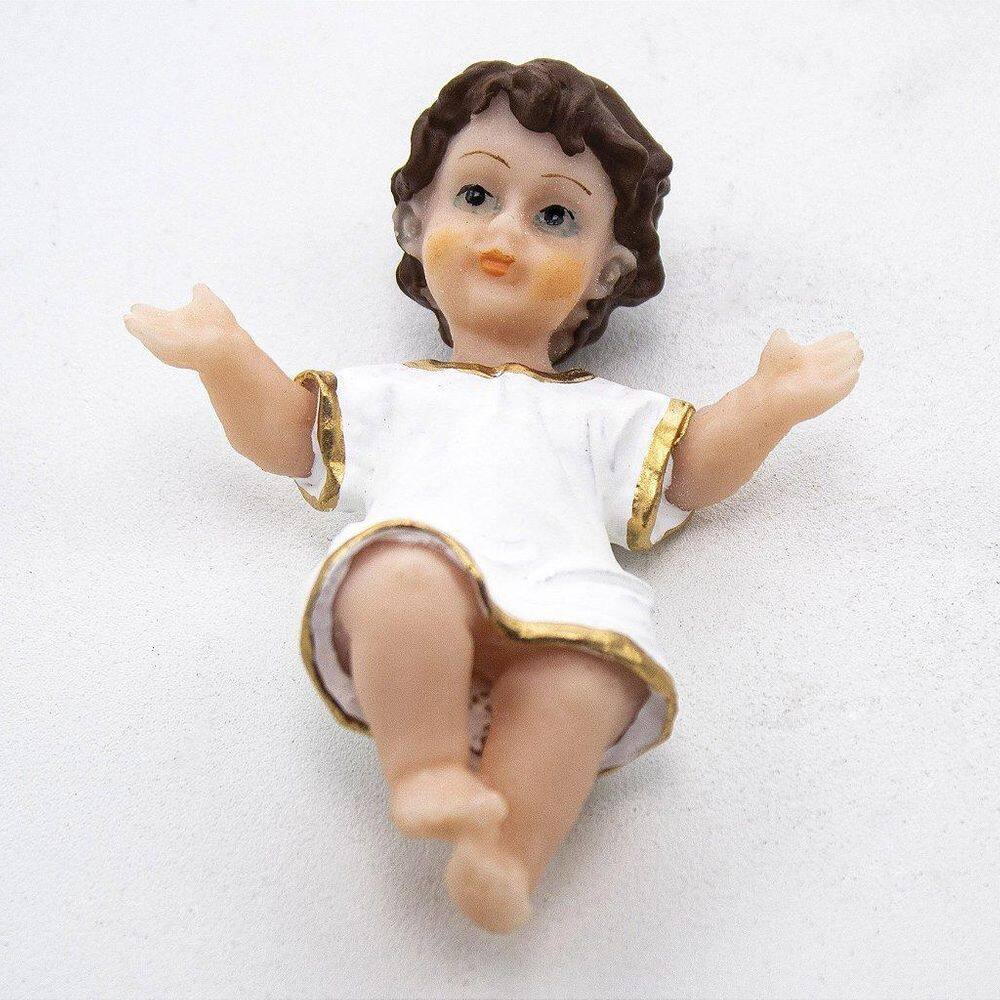 Menino Jesus Branco Resina 8 cm Pintado à Mão