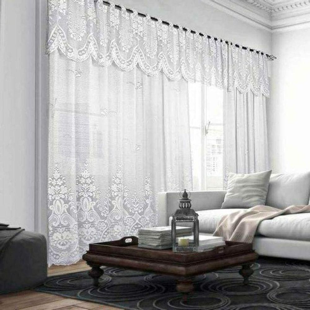 Cortina Sala Quarto 3,50 Larg X 2,20 Alt Renda Branca