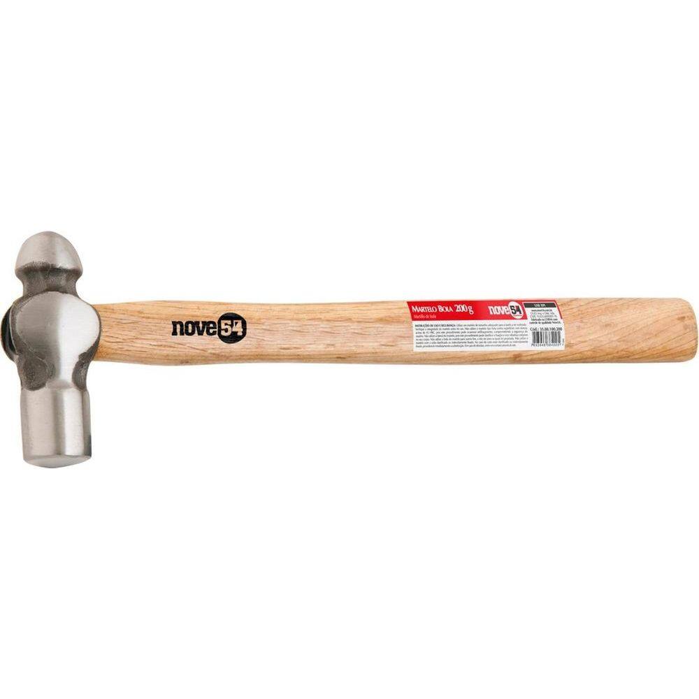 Martelo Bola 300G Aço Forjado Cabo Madeira - Nove54