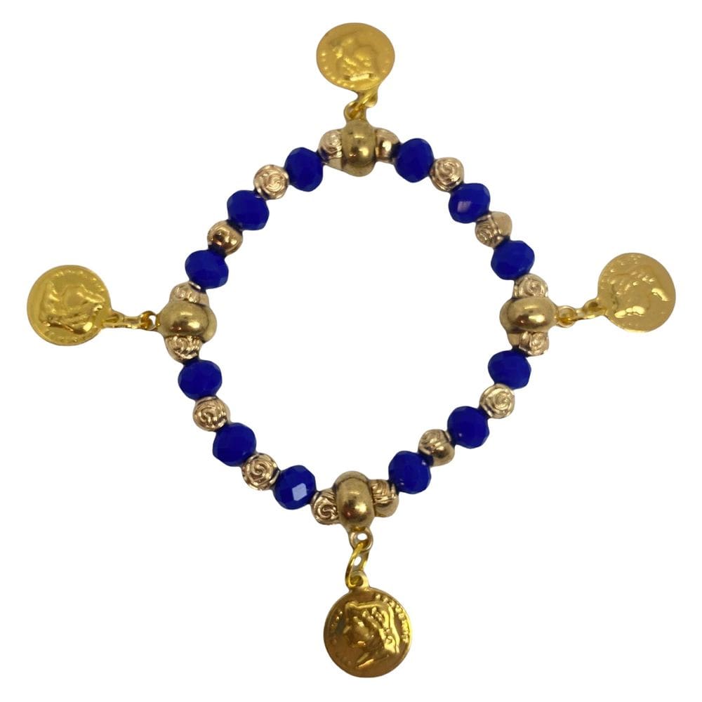 Pulseira Cigana Azul Escuro Cristal E Silicone Com Moedas