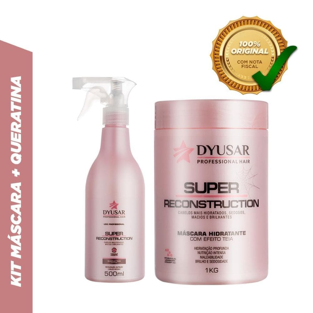 Kit Super Reconstrução Máscara 1Kg + Queratina 500Ml Dyusar