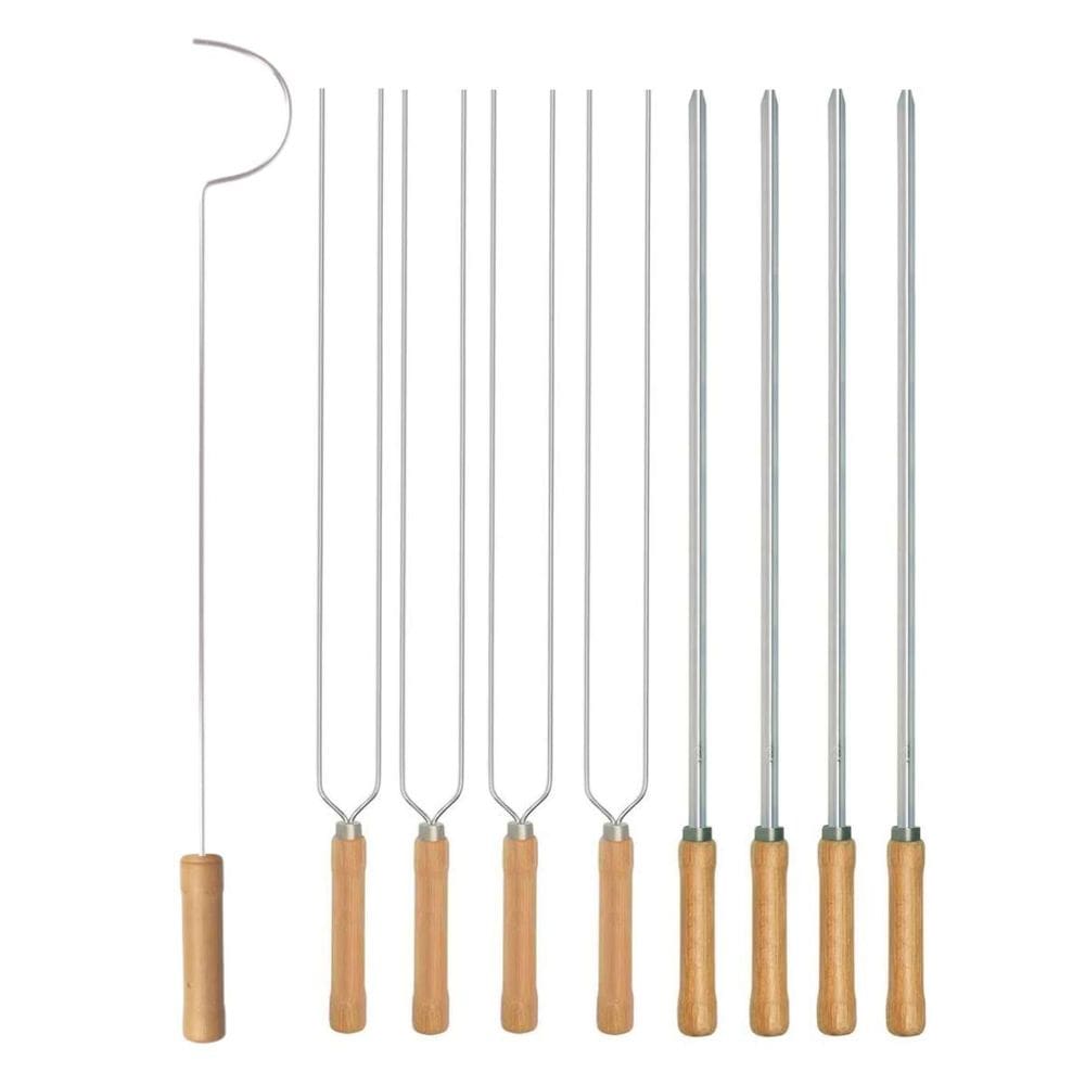 Kit Preparo Churrasco 9Pcs Churrasqueira 65Cm Cabo Madeira