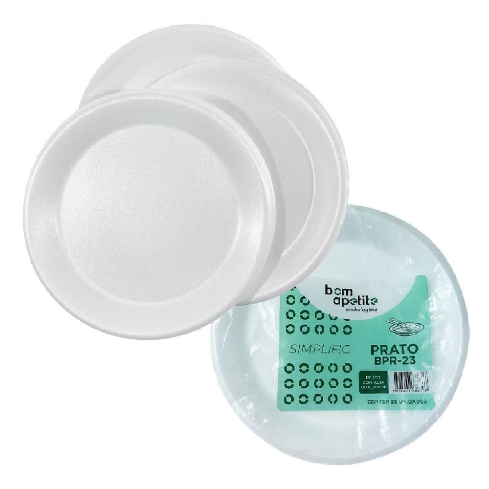 Prato Isopor Raso 23Cm Descartavel C/25 Churrasco Festa