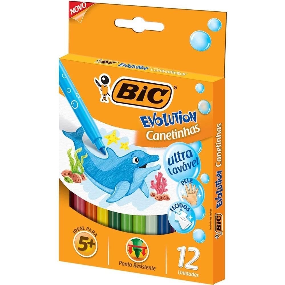 Canetinha Hidrográfica Evolution Bic Ultra Lavável 12 Cores