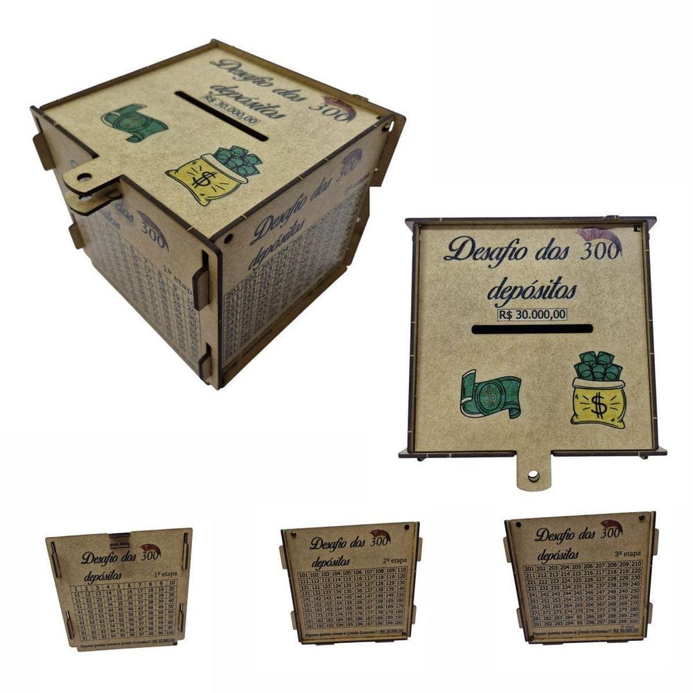 Cofre Guardar Junte Dinheiro Woodbox Desafio 30 Mil Natural