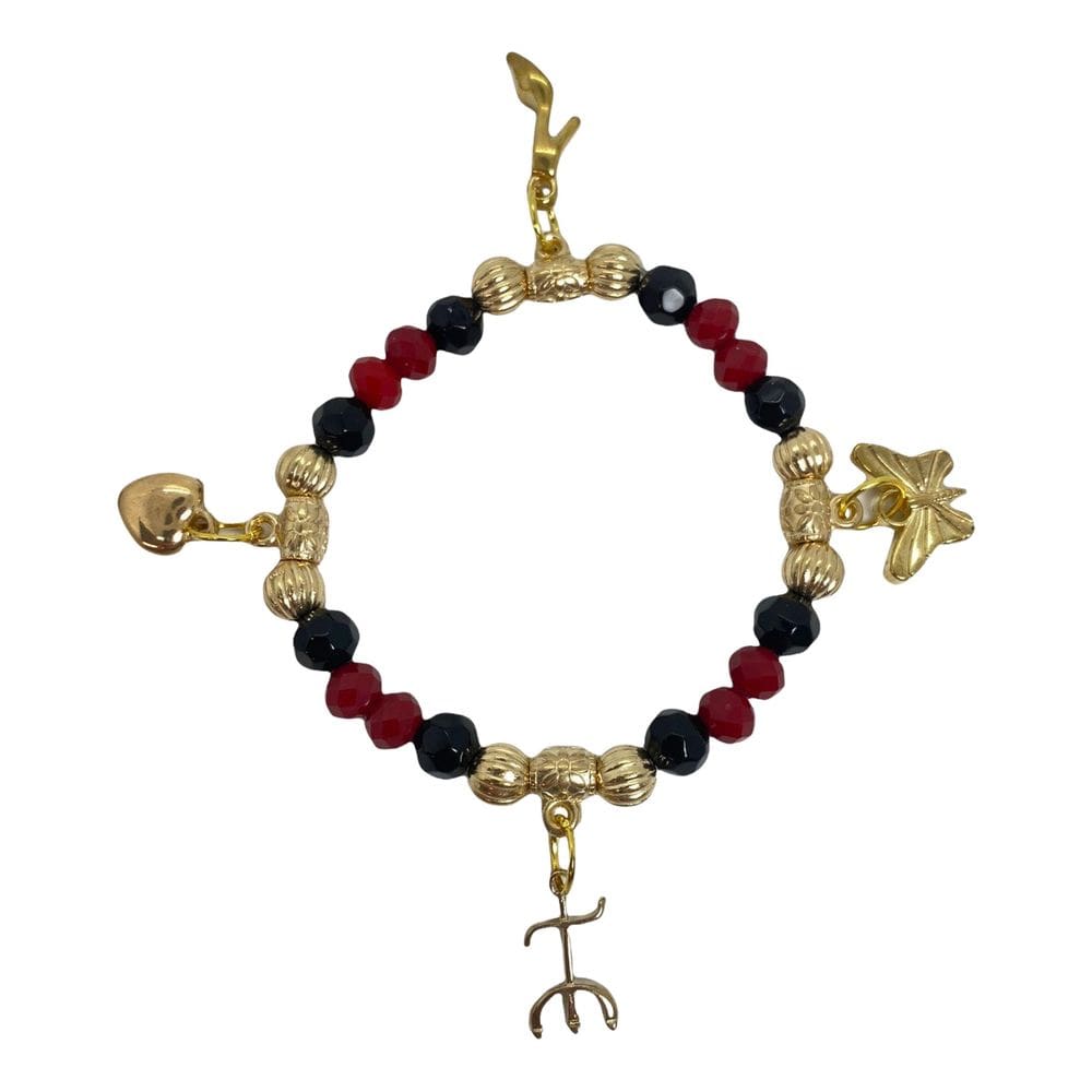 Pulseira Pomba Gira Preta E Vermelha Penduricalhos Cristal