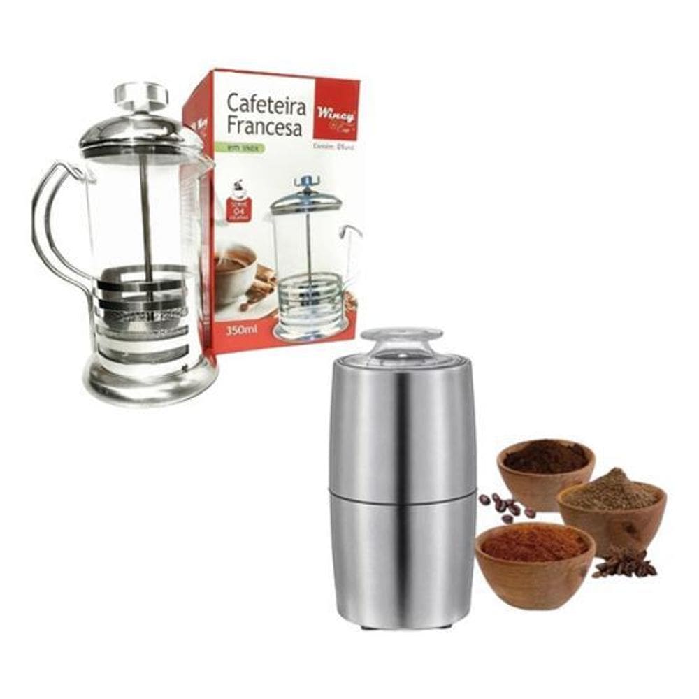 Moedor de Café 150W Inox + Cafeteira Prensa 350ml - 110v