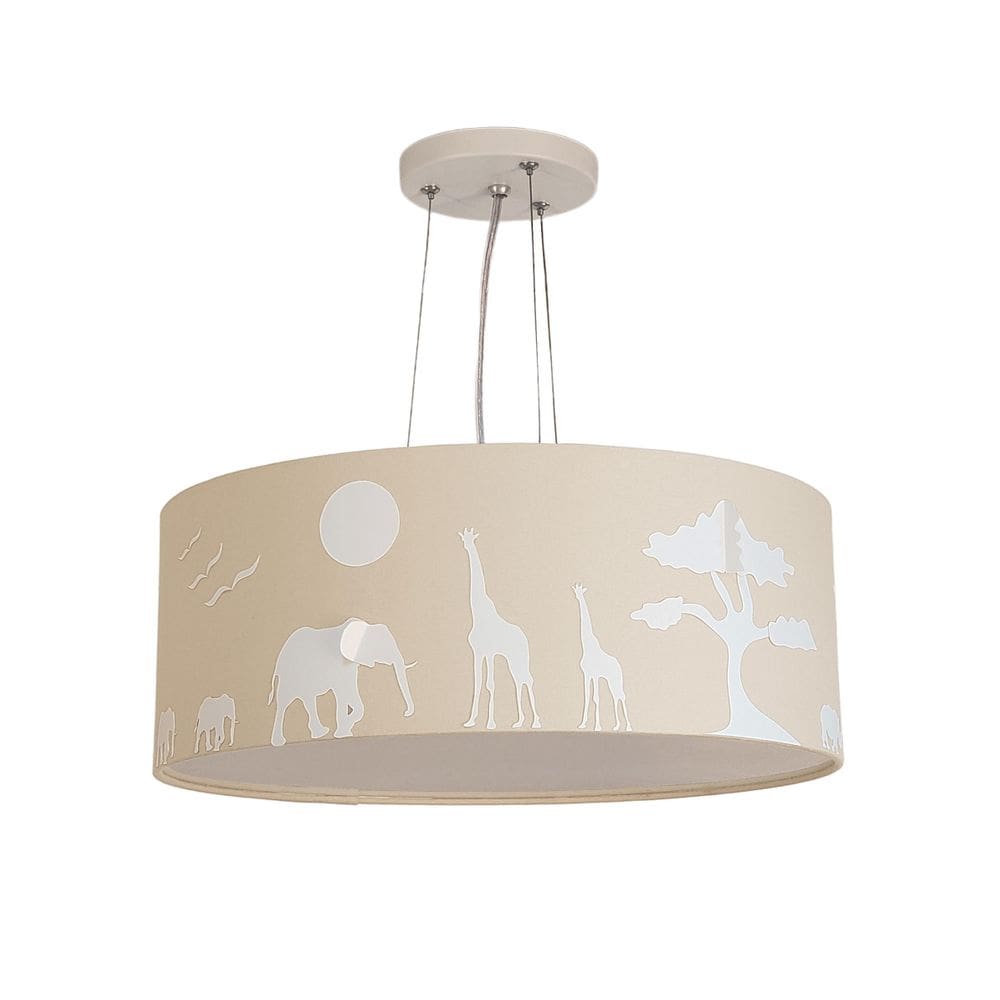 Lustre Infantil Savana Cúpula Tecido 40x15cm Tom Luz