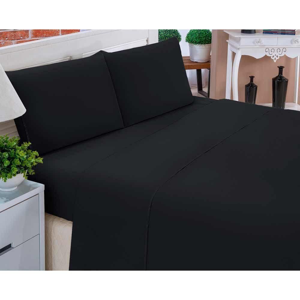 Jogo De Lençol Casal Linha Charme Cama Box 3 Peças Preto