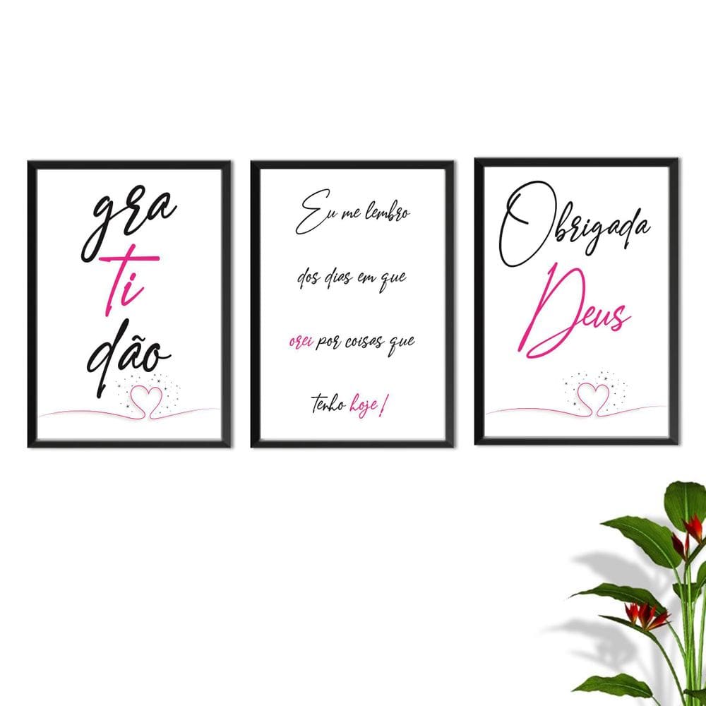 Quadros Com Vidro 3 Peças Frases Gratidão Obrigado Deus