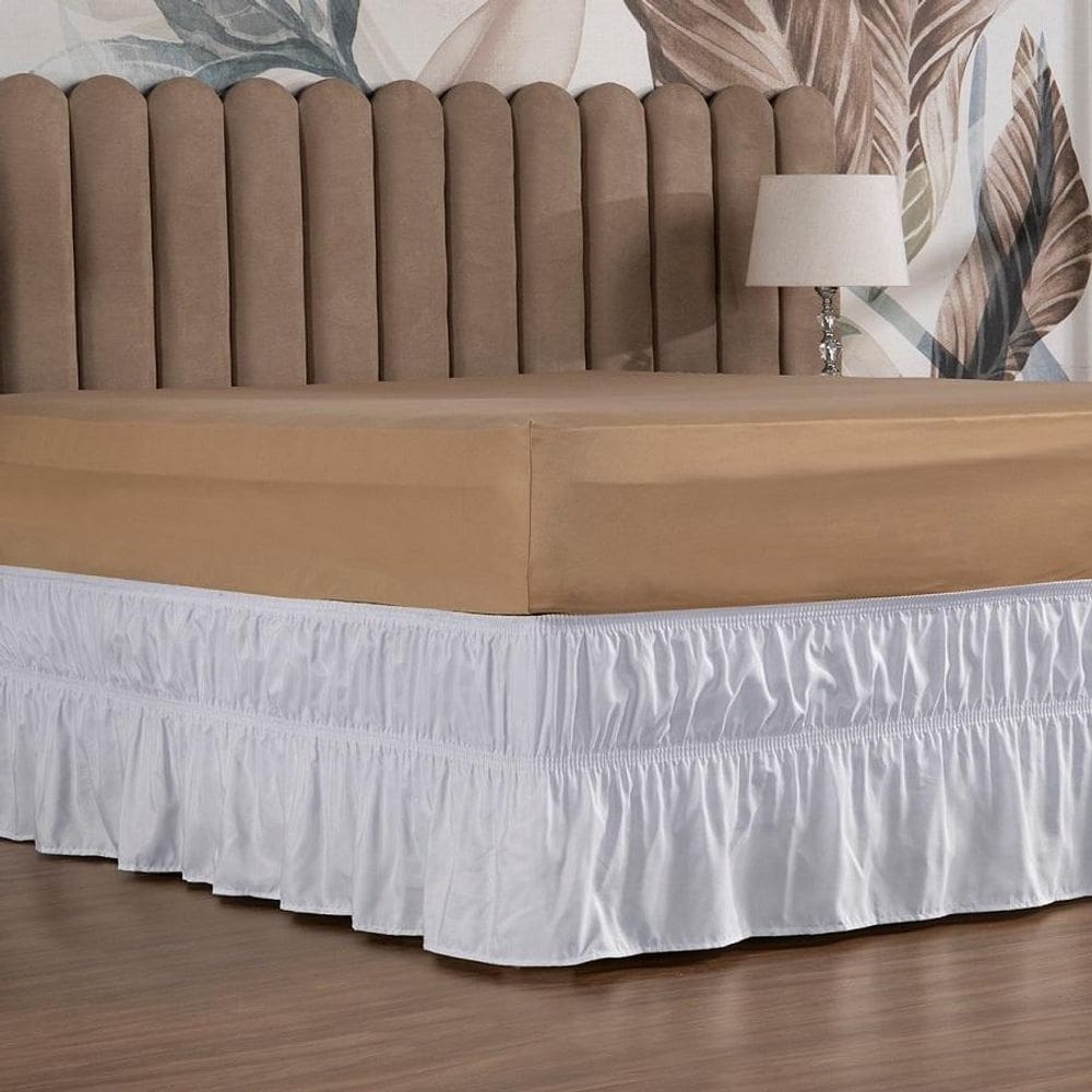 Saia Box Cama Solteiro 2 Elásticos Ajustável Babado 1 Peça