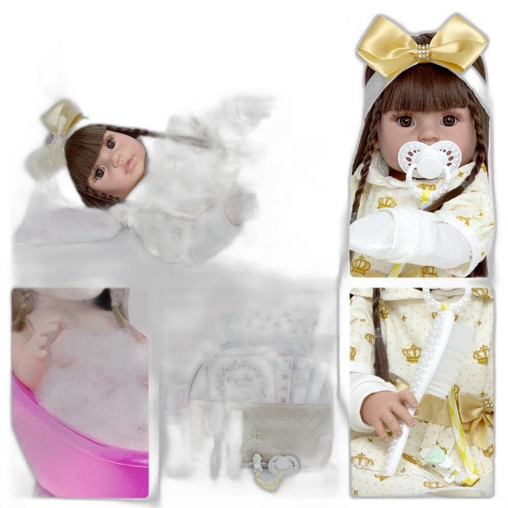 Bebê Reborn Boneca Gatinha Realista Pode Banho + 15 Itens