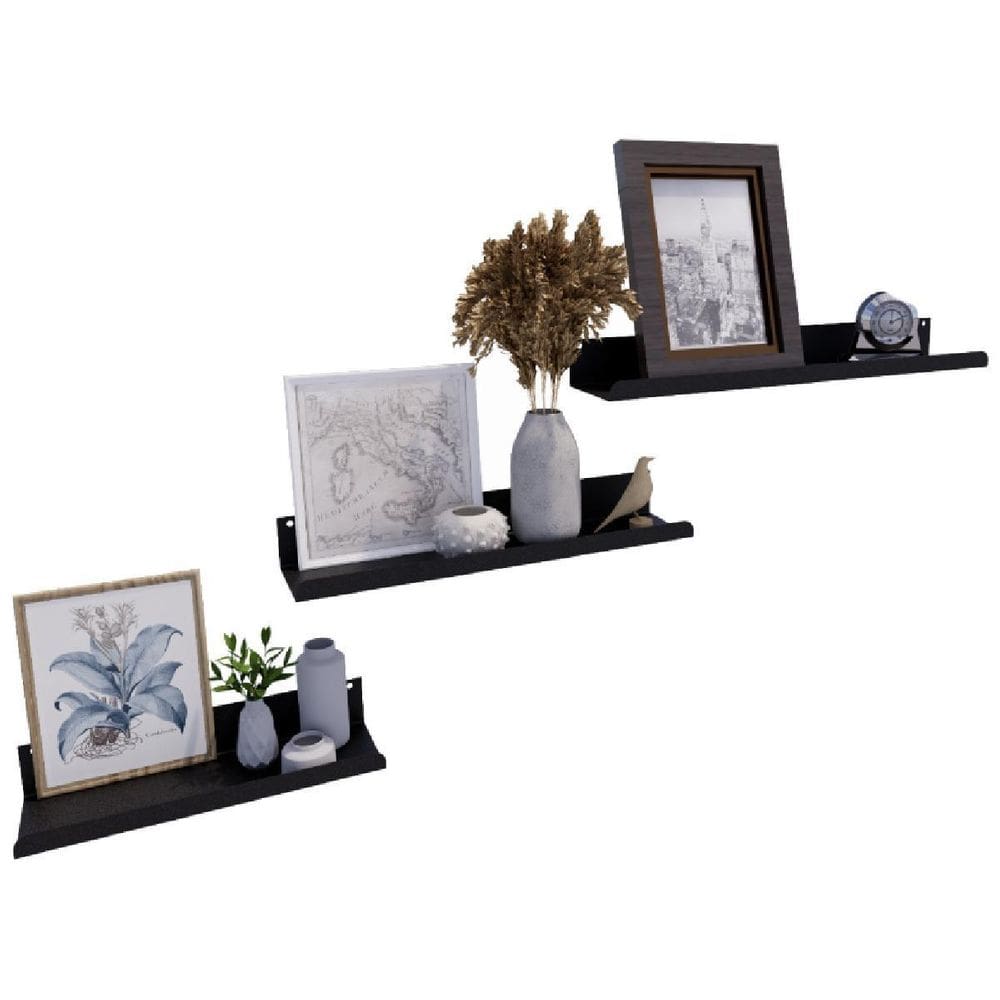 Kit 3 Prateleira Organizado Metal Quarto Flutuante Aço 50Cm