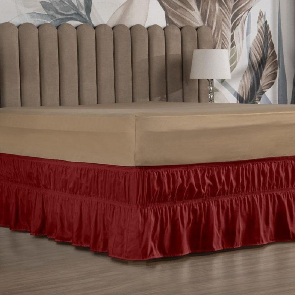 Saia Box Cama Solteiro 2 Elásticos Ajustável Babado 1 Peça