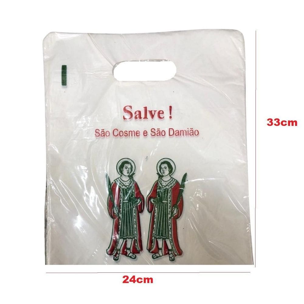Kit 100 Sacolas Plástica Branca 33X24 São Cosme E Damião