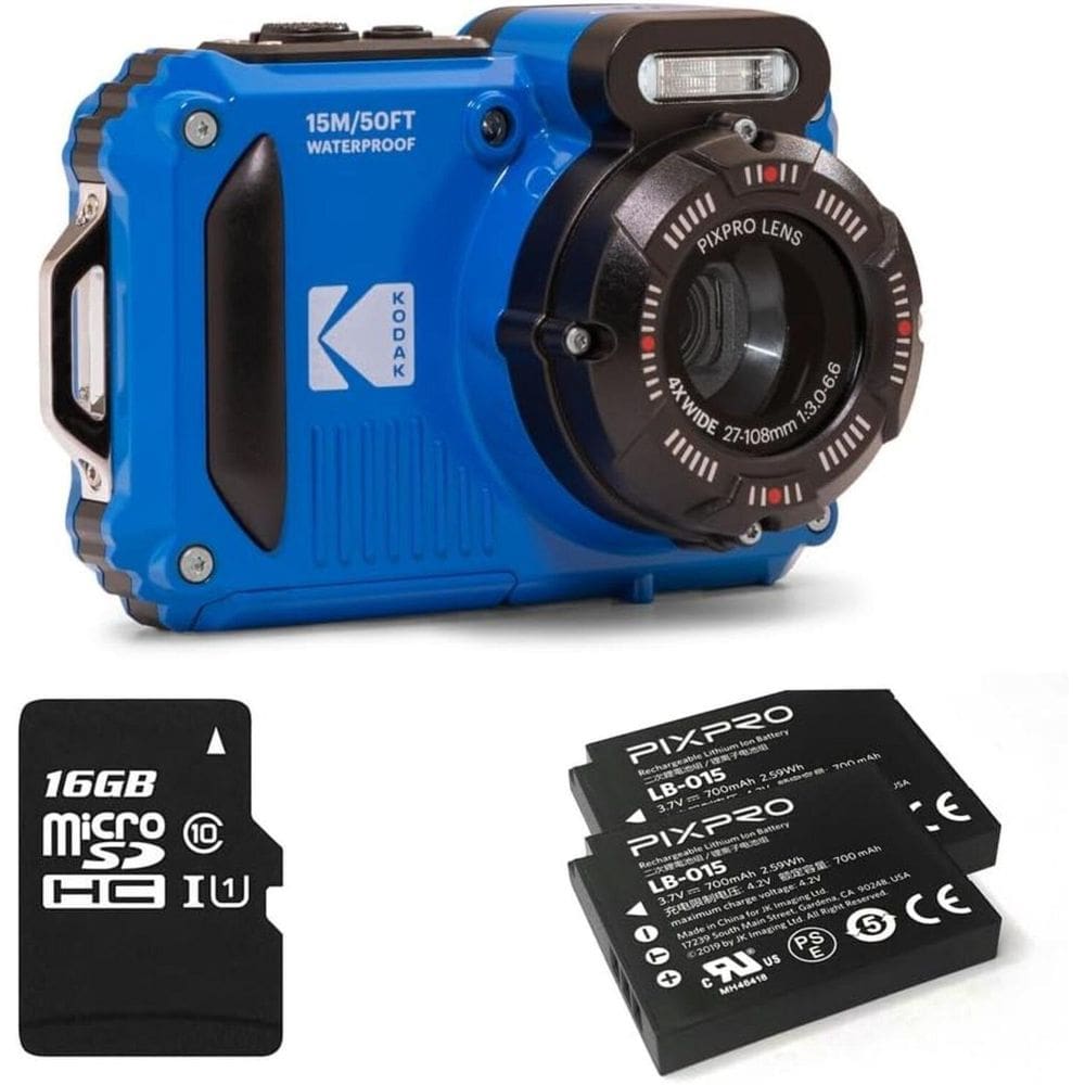 Câmera Kodak Wpz2 Waterproof Azul 2 Baterias Memória 16Gb