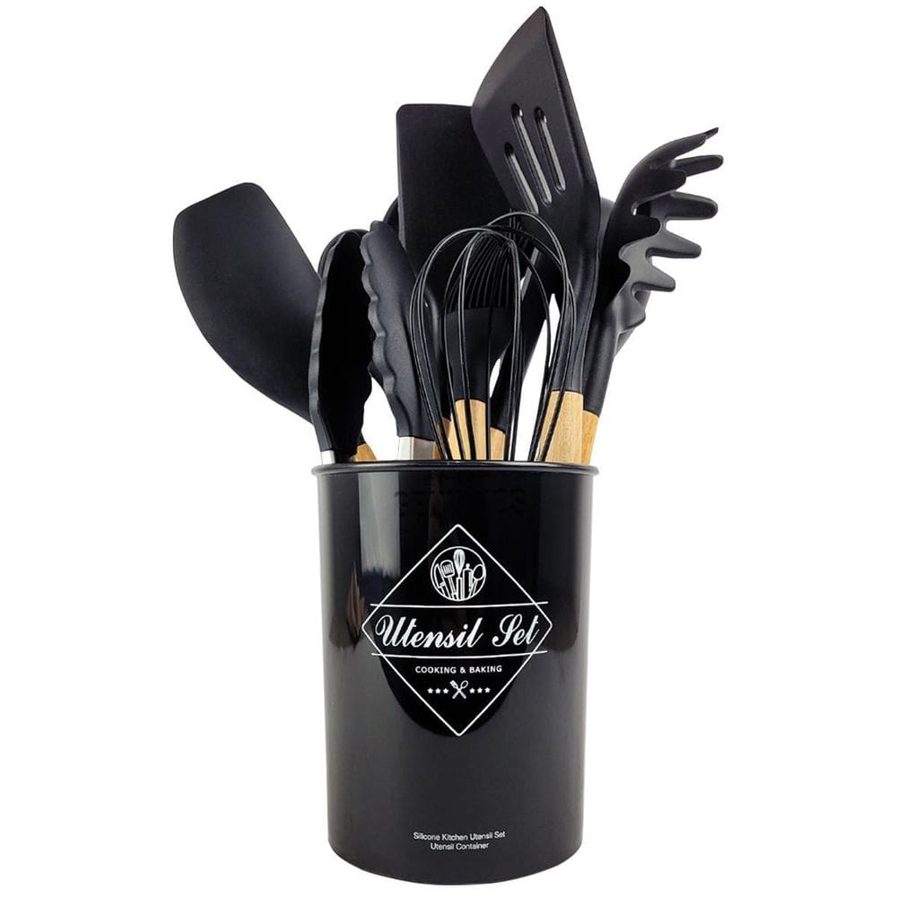 Kit Utensílios De Cozinha Cabos Em Madeira E Silicone 11 Peç