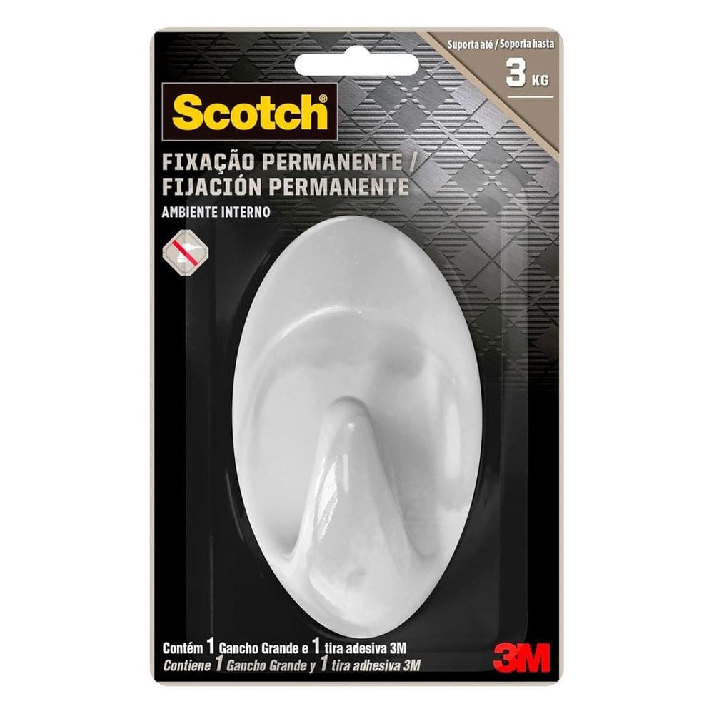 Gancho Adesivo Grande Branco Suporta Até 3Kg 3M Scotch