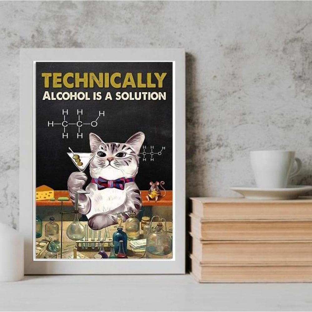 Quadro Gatinho Alcool É A Solução 45X34Cm - Com Vidro