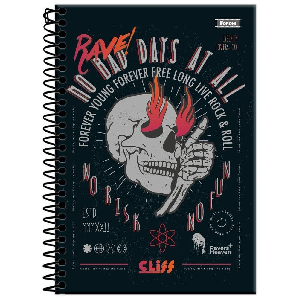 Caderno 1/4 80Fls Esp 140X202Mm Cliff Masc Preto Foroni