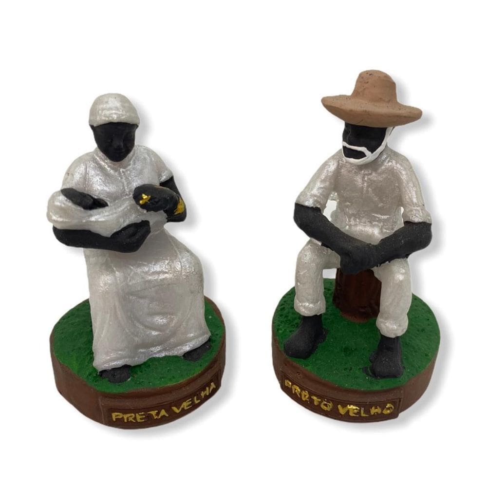 Escultura Casal De Pretos Velhos 8 Cm Em Resina