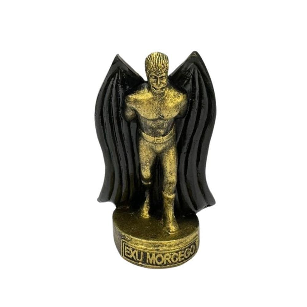Escultura Exu Morcego Dourado E Preto Vintage Resina 10 Cm