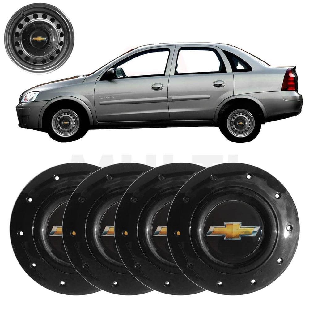 4X Calota Centro Roda Aro 14 Corsa Sedan 2002 A 2012 Preto