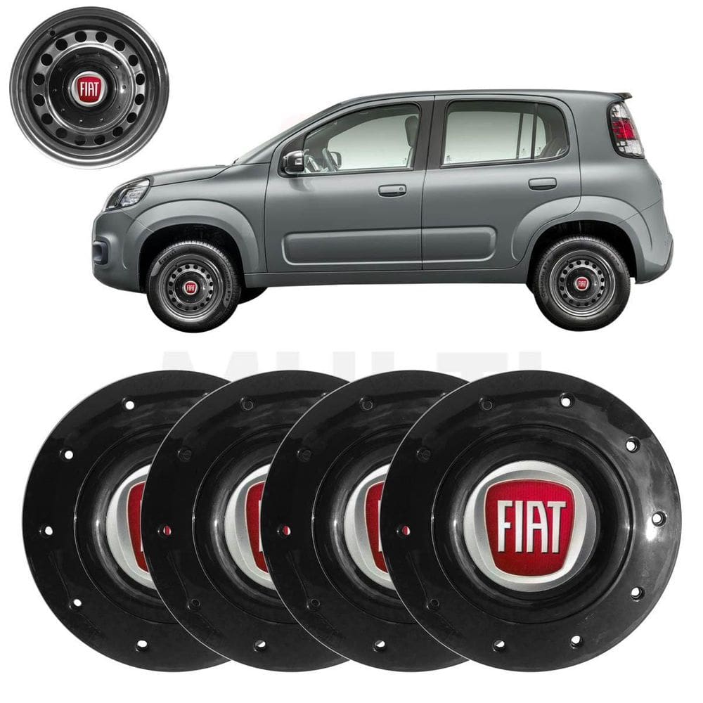 Kit 4X Calota Centro Roda Aro 14 Fiat Uno 2010 A 2022 Preto
