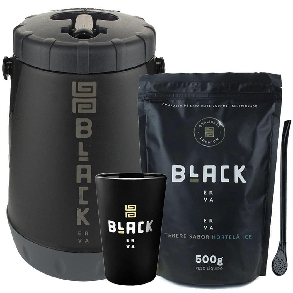 Kit Tereré Black Erva Garrafa Cuia Bomba Erva Hortelã Ice