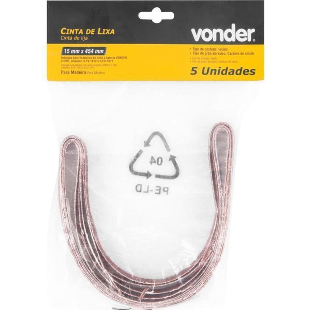 Cinta Lixa 15X454Mm G180 Com 05 Peças - Vonder