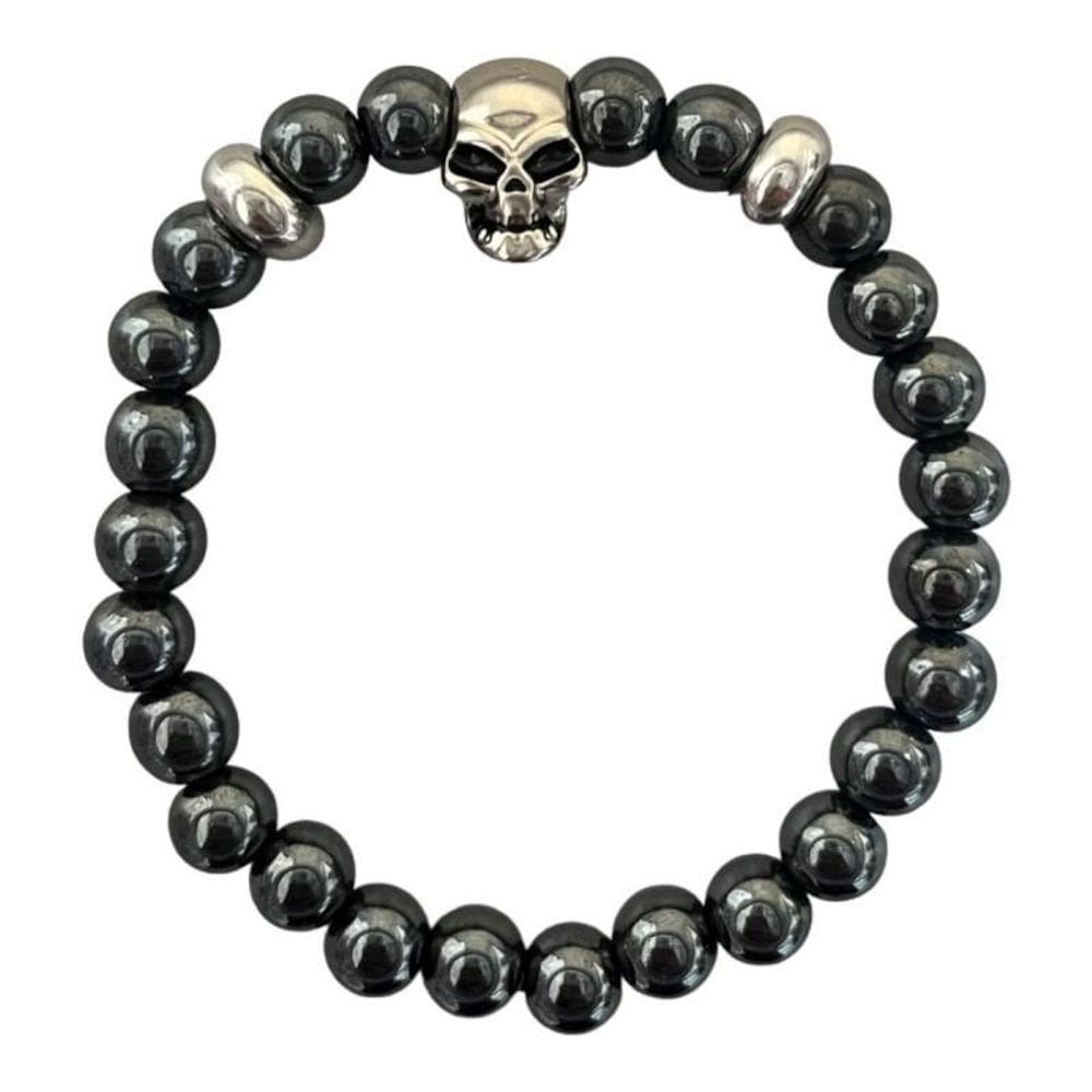 Pulseira Crânio Skull Pedra Hematita 8Mm Proteção