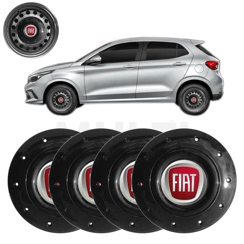 Kit 4X Calota Centro Roda Aro 14 Fiat Argo 2018 A 2022 Preto