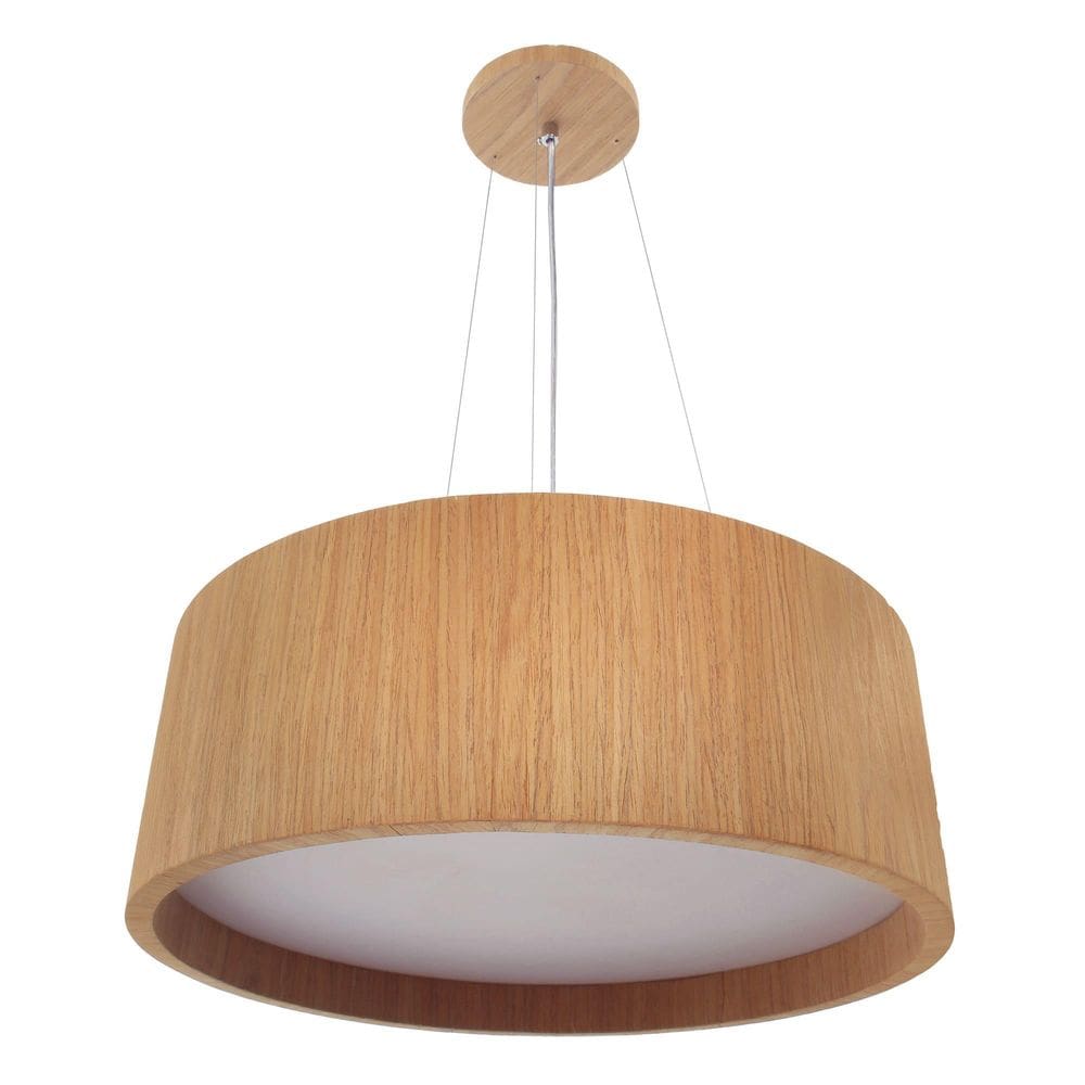 Pendente Wood Redondo 50Cm - 5 Luzes E27 - Freijó  Claro